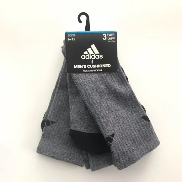 Adidas men’s crew cushioned socks 3 pair size 6-12 - Picture 1 of 2